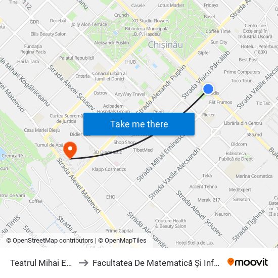 Teatrul Mihai Eminescu to Facultatea De Matematică Și Informatică - Usm map