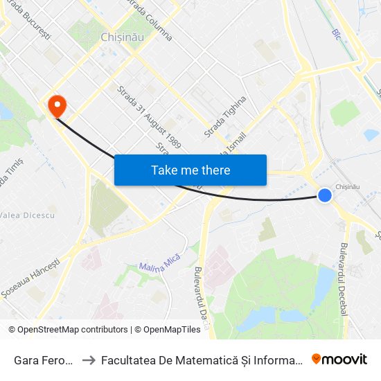 Gara Feroviară to Facultatea De Matematică Și Informatică - Usm map