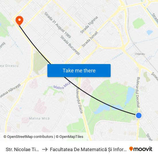 Str. Nicolae Titulescu to Facultatea De Matematică Și Informatică - Usm map