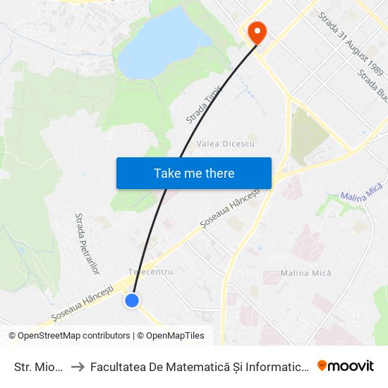 Str. Miorița to Facultatea De Matematică Și Informatică - Usm map