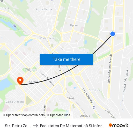 Str. Petru Zadnipru to Facultatea De Matematică Și Informatică - Usm map