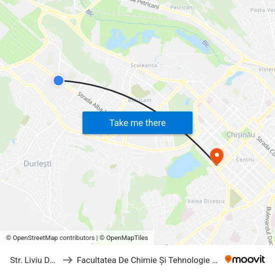 Str. Liviu Deleanu to Facultatea De Chimie Și Tehnologie Chimică - Usm map