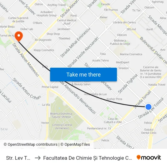 Str. Lev Tolstoi to Facultatea De Chimie Și Tehnologie Chimică - Usm map