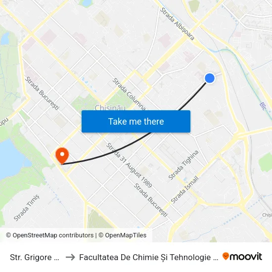 Str. Grigore Ureche to Facultatea De Chimie Și Tehnologie Chimică - Usm map