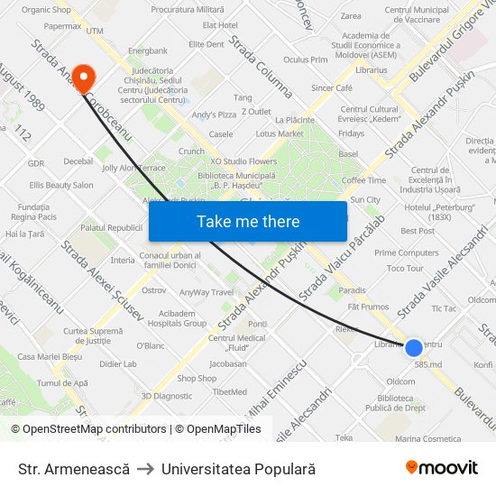 Str. Armenească to Universitatea Populară map