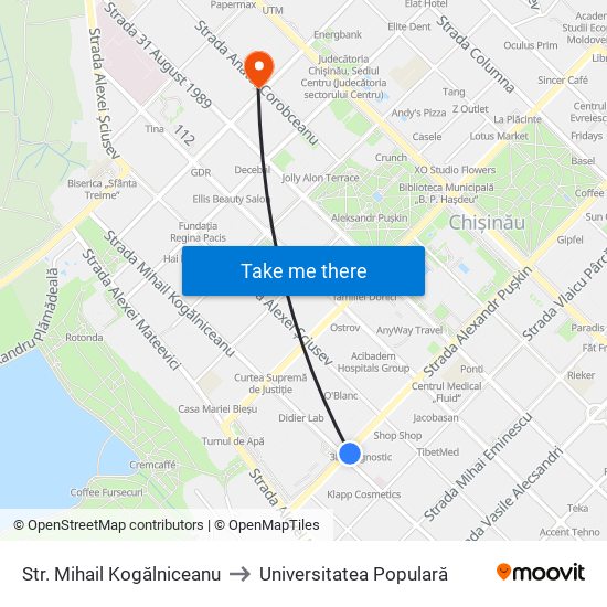 Str. Mihail Kogălniceanu to Universitatea Populară map