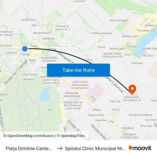 Piața Dimitrie Cantemir to Spitalul Clinic Municipal Nr. 4 map