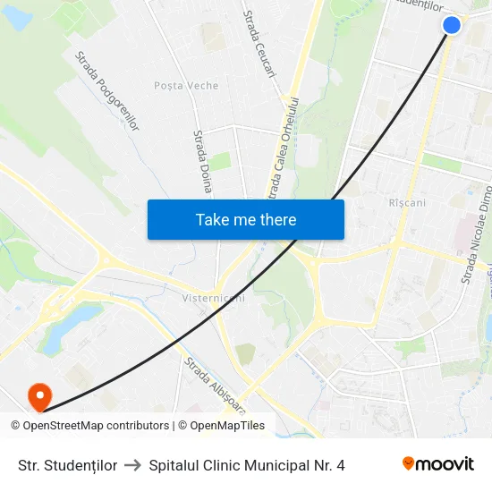 Str. Studenților to Spitalul Clinic Municipal Nr. 4 map
