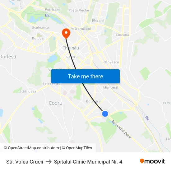 Str. Valea Crucii to Spitalul Clinic Municipal Nr. 4 map