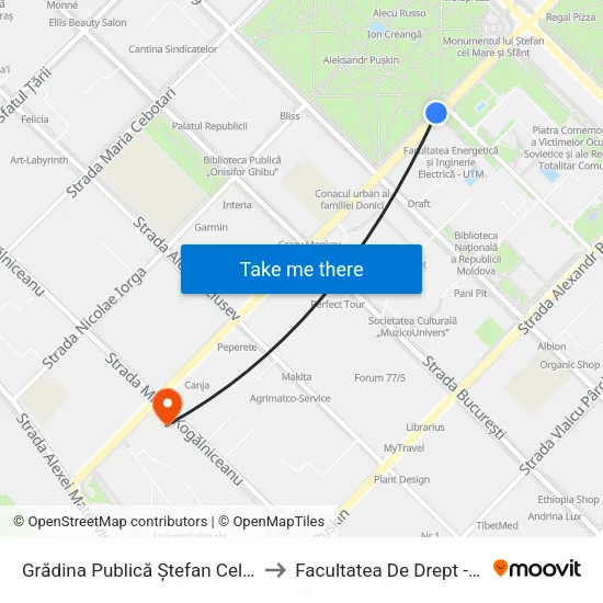Grădina Publică Ștefan Cel Mare to Facultatea De Drept - Usm map