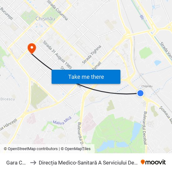 Gara Chișinău to Direcția Medico-Sanitară A Serviciului De Informații Și Securitate map