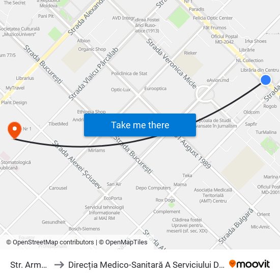 Str. Armenească to Direcția Medico-Sanitară A Serviciului De Informații Și Securitate map