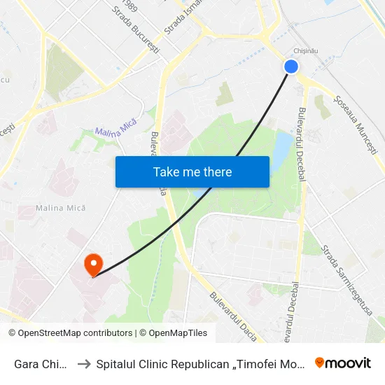 Gara Chișinău to Spitalul Clinic Republican „Timofei Moșneaga” (Scr) map