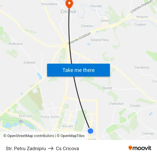 Str. Petru Zadnipru to Cs Cricova map