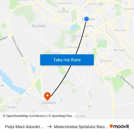 Piața Marii Adunări Naționale to Maternitatea Spitalului Raional Ialoveni map