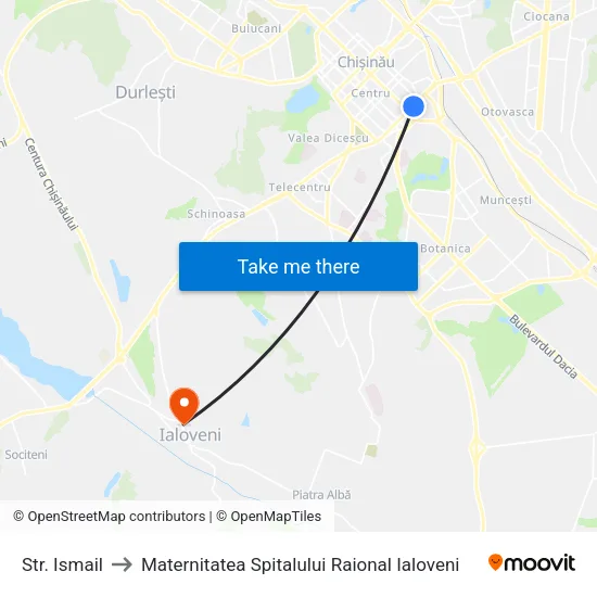 Str. Ismail to Maternitatea Spitalului Raional Ialoveni map