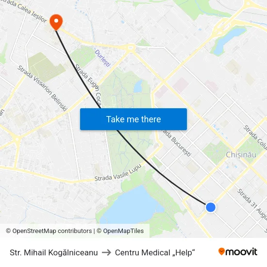 Str. Mihail Kogălniceanu to Centru Medical „Help“ map