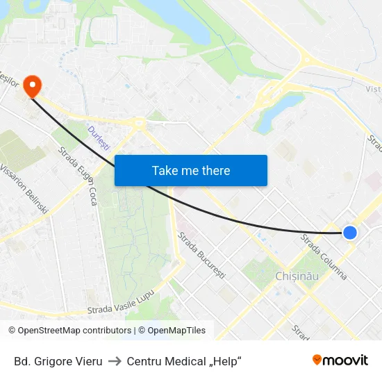 Bd. Grigore Vieru to Centru Medical „Help“ map