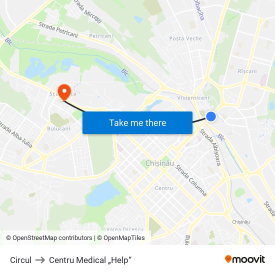 Circul to Centru Medical „Help“ map