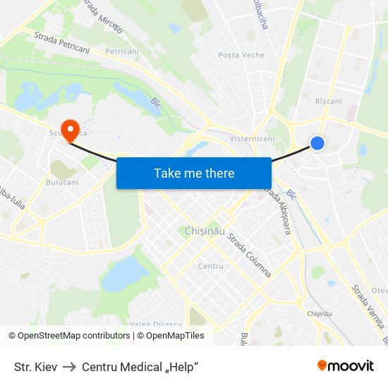 Str. Kiev to Centru Medical „Help“ map