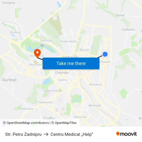 Str. Petru Zadnipru to Centru Medical „Help“ map