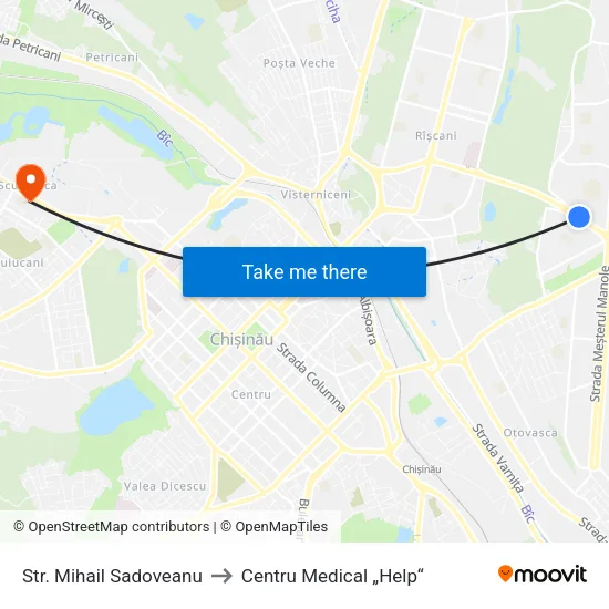 Str. Mihail Sadoveanu to Centru Medical „Help“ map