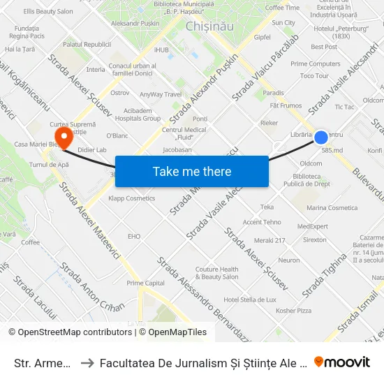 Str. Armenească to Facultatea De Jurnalism Și Științe Ale Comunicării - Usm map