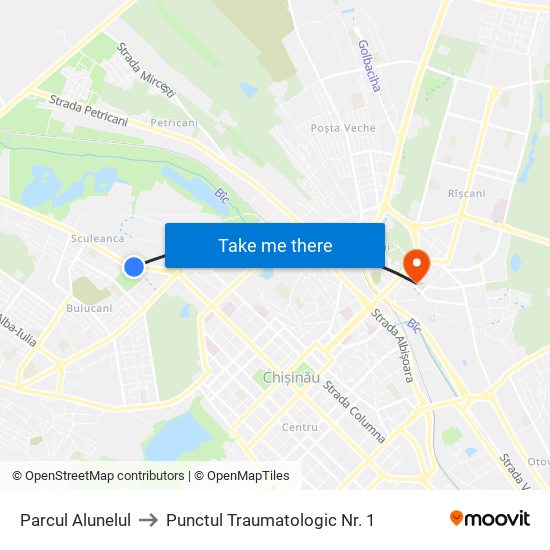 Parcul Alunelul to Punctul Traumatologic Nr. 1 map