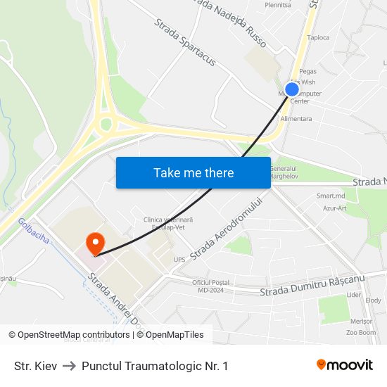 Str. Kiev to Punctul Traumatologic Nr. 1 map