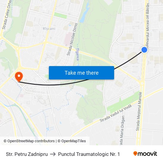 Str. Petru Zadnipru to Punctul Traumatologic Nr. 1 map