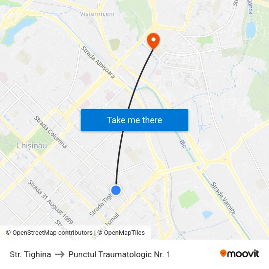 Str. Tighina to Punctul Traumatologic Nr. 1 map