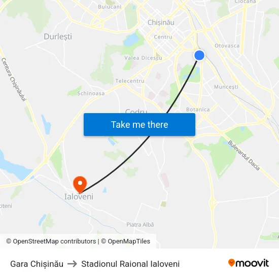 Gara Chișinău to Stadionul Raional Ialoveni map
