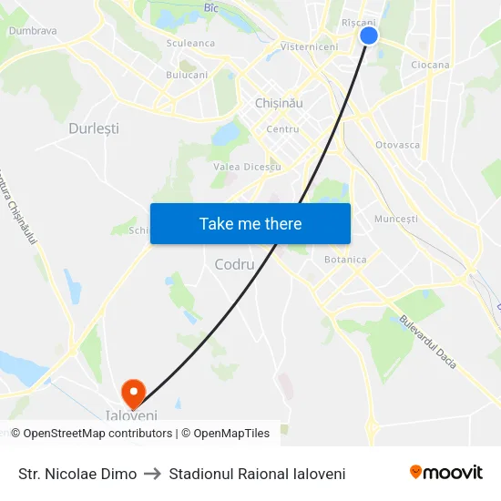 Str. Nicolae Dimo to Stadionul Raional Ialoveni map
