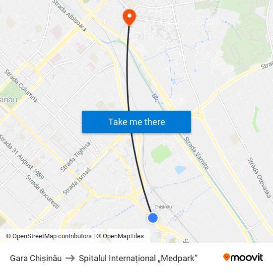 Gara Chișinău to Spitalul Internațional „Medpark” map