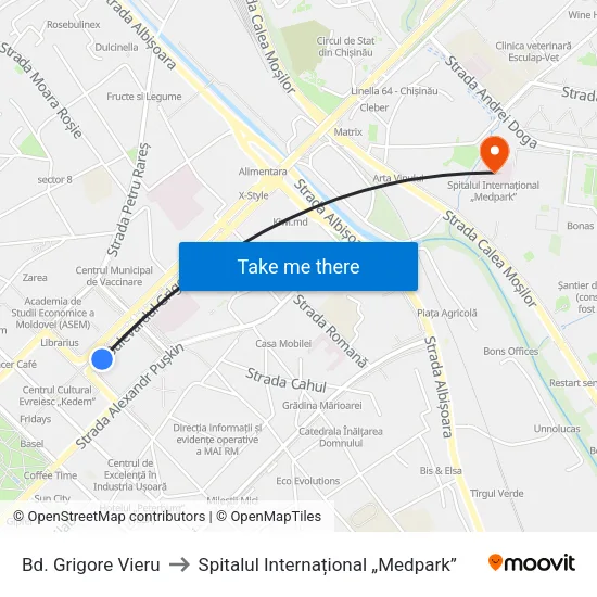 Bd. Grigore Vieru to Spitalul Internațional „Medpark” map