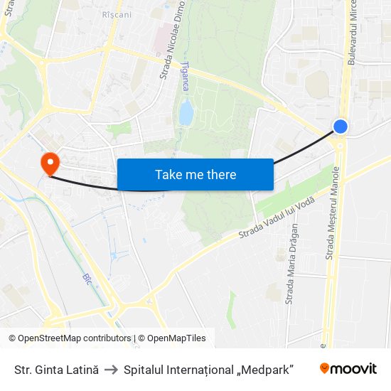 Str. Ginta Latină to Spitalul Internațional „Medpark” map