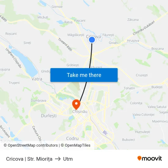 Cricova | Str. Miorița to Utm map