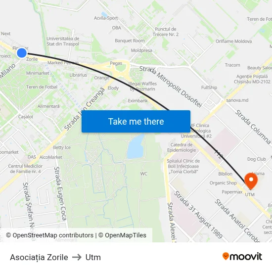 Asociația Zorile to Utm map