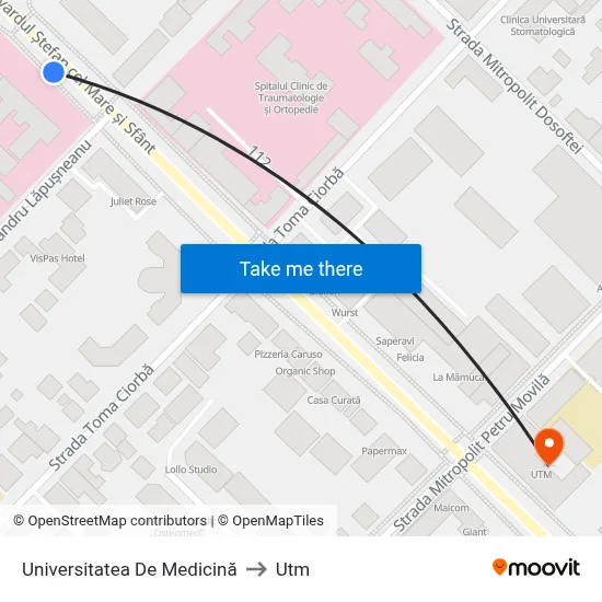 Universitatea De Medicină to Utm map