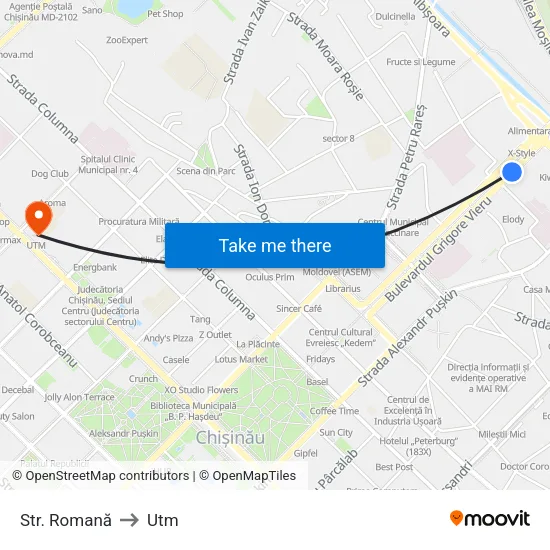 Str. Romană to Utm map