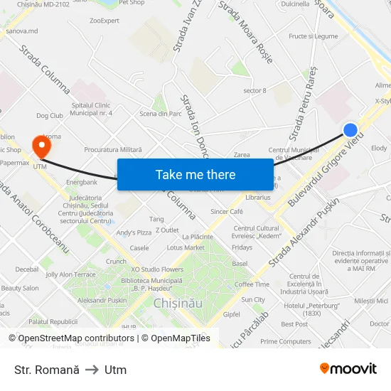 Str. Romană to Utm map