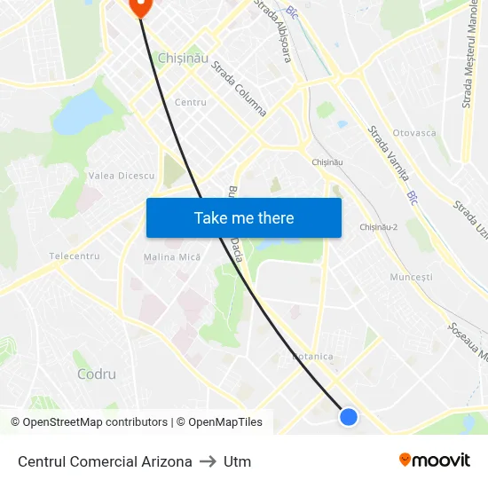 Centrul Comercial Arizona to Utm map