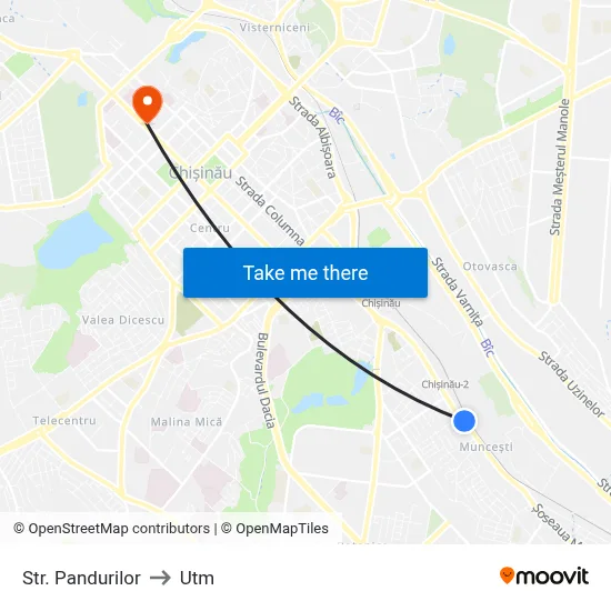 Str. Pandurilor to Utm map