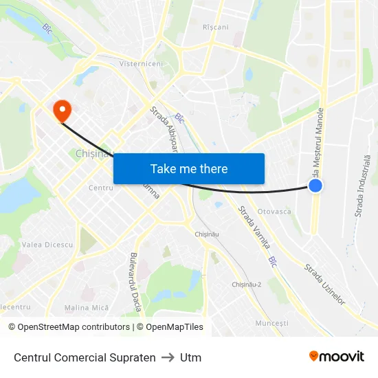 Centrul Comercial Supraten to Utm map