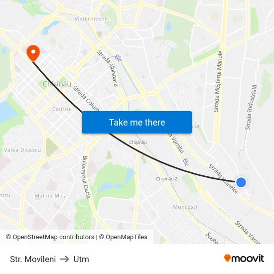 Str. Movileni to Utm map