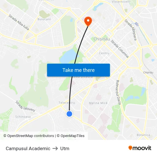 Campusul Academic to Utm map