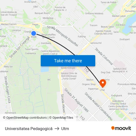 Universitatea Pedagogică to Utm map