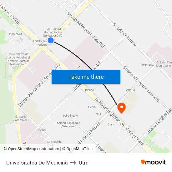 Universitatea De Medicină to Utm map