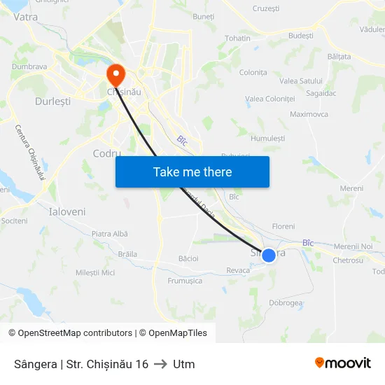 Sângera | Str. Chișinău 16 to Utm map