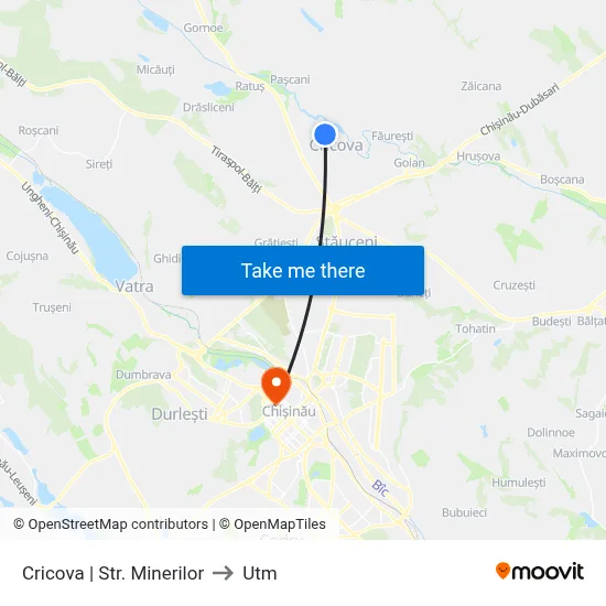 Cricova | Str. Minerilor to Utm map